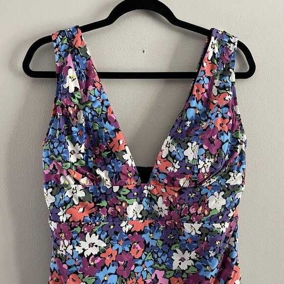 Andie Women 1X Bright Floral Plunge Neckline The Mykonos One Piece Swimsuit NWT - Picture 4 of 14
